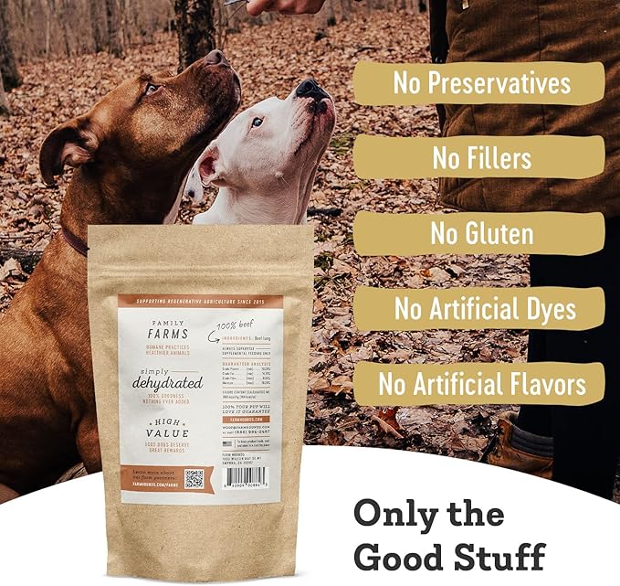 Farm Hounds - Beef Lung - Premium Natural Beef Lung Jerky for Dogs - Made from 100% Humanely Raised Cattle - Organ Treat - Great for Training & Treats - No Added Fillers - Made in USA - 2 oz - 1 Pack