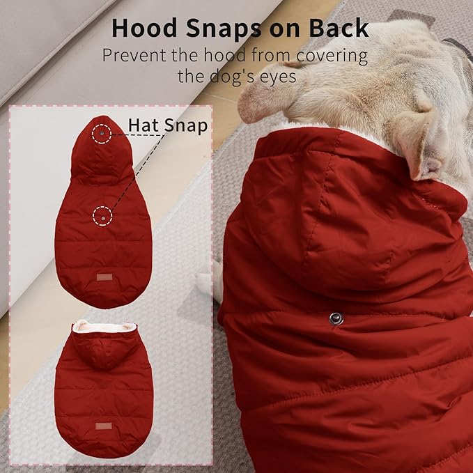 Fleece Lining Extra Warm Dog Hoodie in Winter for Large Dogs Jacket Pet Coats with Hooded,Red XXL