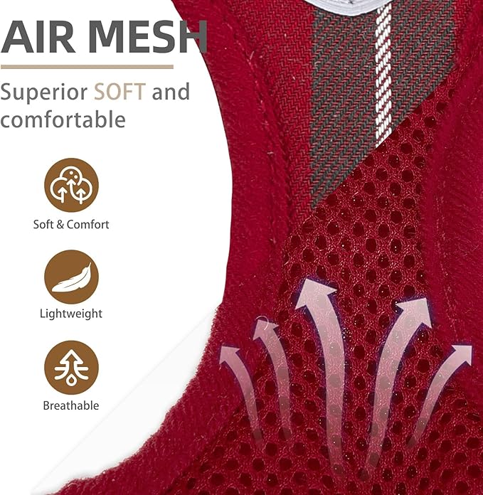 PUPTECK Adjustable Dog Harness Collar and Leash Set Step in No Pull Pet Harness for Small Medium Dogs Puppy and Cats Outdoor Walking Running, Soft Mesh Padded Reflective Vest Harnesses, Red XL