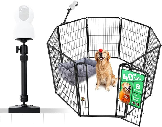 FXW Homeplus Unleashed Indoor Dog Playpen - Stress-Free and Safe Play, Heavy Duty 40 Inch 8 Panels with Playpen Camera Mount for Medium and Large Dogs, Black│Patented