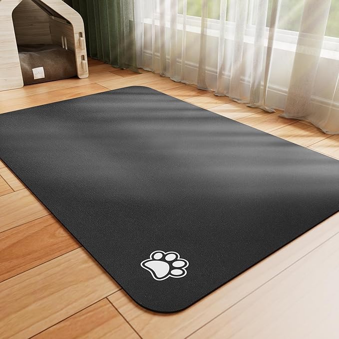 Pet Feeding Mat - Absorbent Dog Mat for Food and Water, No Stains Cat Bowl Mat, Easy to Clean Pet Placemats, Quick Dry Dog Water Dispenser Mat for Messy Drinkers | Paw Black 16"x 24"