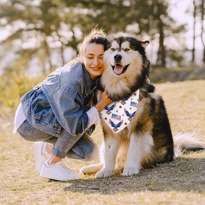 2 Pcs Patriotic Dog Bandana, American Flag Dog Bandana, Independence Day Puppy Scarf Kerchief Bandana for Medium Pet Dogs On Birthday, Gifts for Puppy, Red White and Blue Bandanas