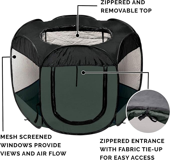 Furhaven Portable Dog Playpen Cat Tent, Pet playground/kennel foldable indoor outdoor zippered puppy crate - Hunter Green, Extra Large