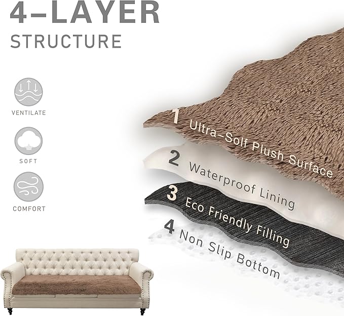 Dogs/Cats Bed Mats, Dog Pad Washable Removable Couch Cover with Anti-Slip Back, Plush Long Fur Mat, Perfect for Small, Medium and Large Dogs.(Brown, 30"x90")