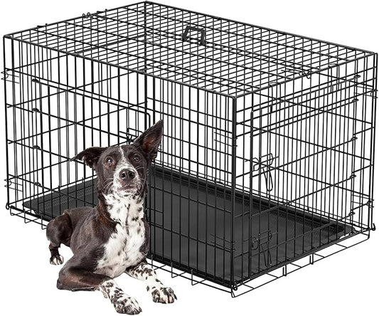 FDW Large Dog Crate 42inch Dog Cage Foldable Metal Kennel with Leakproof Tray Foldable Design Indoor Outdoor Use for Large Dogs,Black