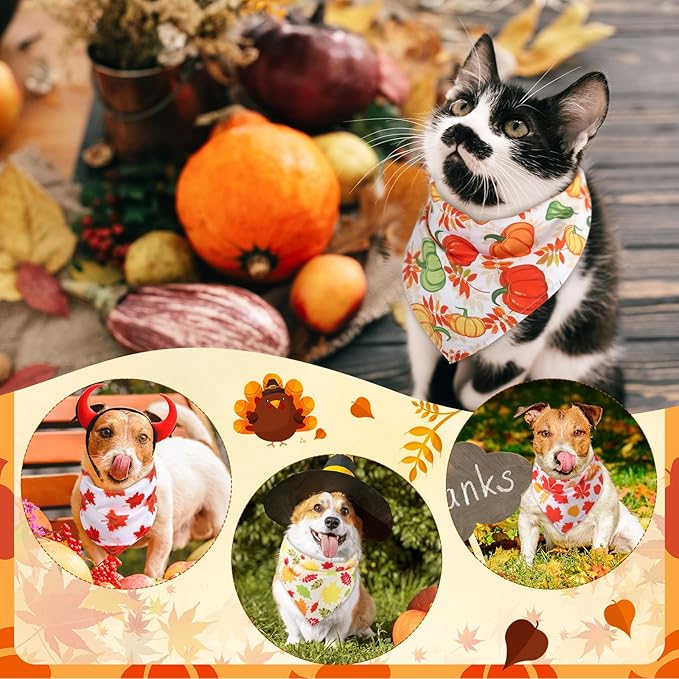 Sweetude 50 Pieces Thanksgiving Fall Dog Bandanas Bulk Pumpkin Maple Leaves Autumn Plaid Bandanas for Dogs Soft Bibs Triangle Scarves for Small Medium Large Pets Costume(31.5 x 21.7 x 21.7 Inch)