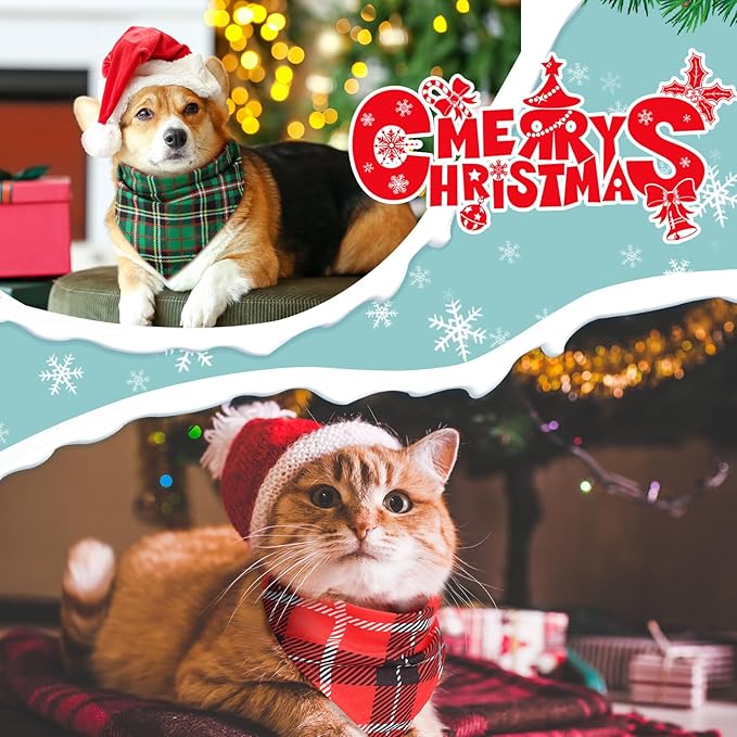 Sanwuta 50 Pieces Christmas Dog Bandanas Bulk, Classic Plaid Dog Bandanas, Triangle Scarf Plaid Kerchief for Small to Large Puppy Pet Cats(31.5 x 21.7 x 21.7 Inch)