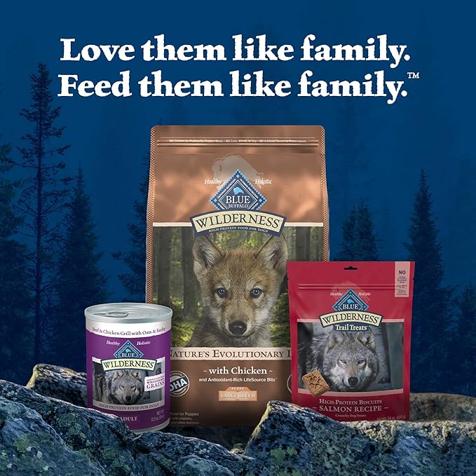 Blue Buffalo Wilderness High-Protein Dry Dog Food for Large Breed Puppies, Made in The USA with Natural Ingredients Plus Wholesome Grains, Chicken, 24-lb Bag.