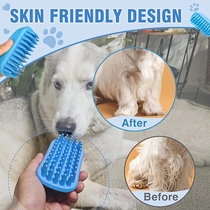 Dog Shampoo Brush & Dog Shower Brush, Upgraded Pet Grooming Bath Brush with Soft Silicone Bristles, Adjustable Handle Massage Comb for Long & Short Hair Dogs and Cats