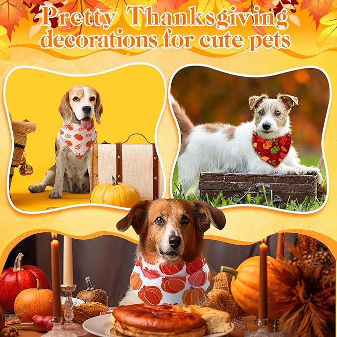 Amylove 120 Pcs Halloween Dog Bandanas Bulk Thanksgiving Day Holiday Triangle Dog Pack Puppy Kerchief Bandana Adjustable Pet Scarf for Pet Cat Costume Accessories Decor(Turkey)