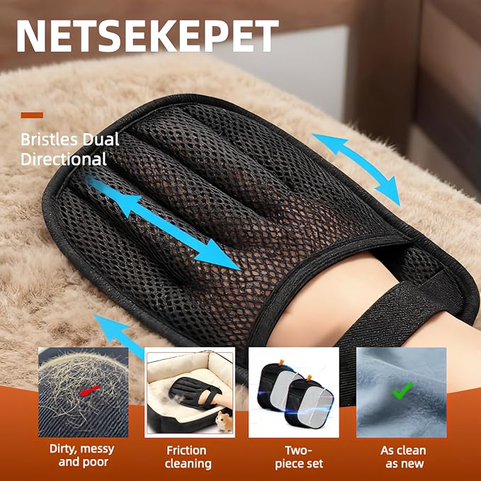 2PCS Pet Hair Removal Glove for Cats & Dogs, 2025 Newly Upgraded Five-Finger Electrostatic Pet Hair Gloves, Reusable Pet Hair Remover Tool for Clothing, Couch, Carpet, Car Seat