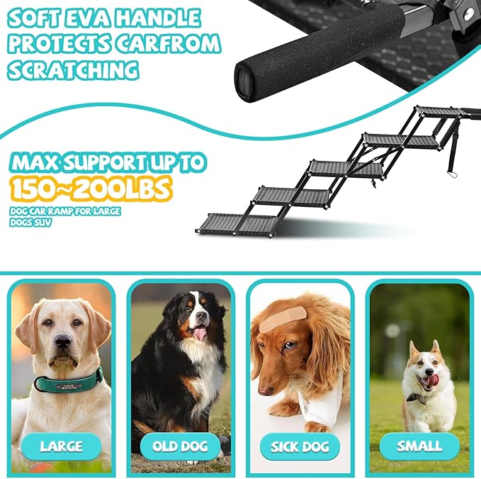 Extra Wide Dog Stairs for Car - Foldable Dog Ramps for Large Dogs with Non Slip Surface, Portable Pet Stairs for Cars and SUV, Truck, Sofas, Bed Support Up to 250 lbs(Wide 5 Steps)