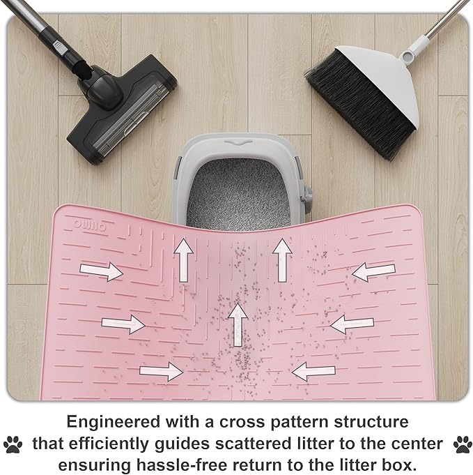 OHMO Cat Litter Mat Trapping Mat Premium Silicone 31.5x23.6 Pink, Waterproof and BPA Free Kitty Litter Box Mat, Easy Clean and Keeps The Floor Tidy
