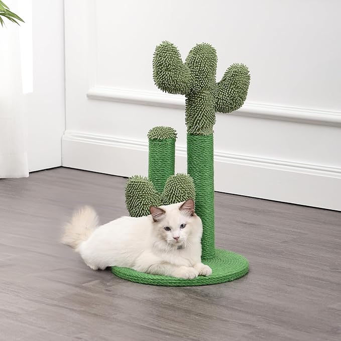 CTR1008A Marfa 21.5" Modern Jute Triple-Cactus Cat Scratching Post with Fuzzy Toy, Green