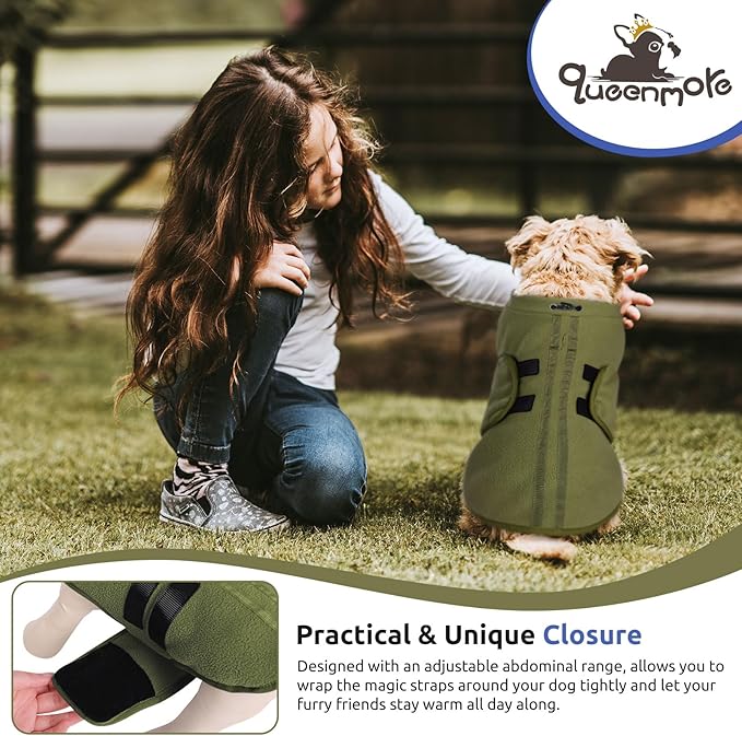 Queenmore Medium Dog Sweaters, Soft Fleece Vest Pullover Dog Jacket with Leash Hole, Warm Winter Dogs Clothes Cold Weather Doggy Dachshund Sweater for Medium Dogs Cats Boy or Girl (Army Green, M)