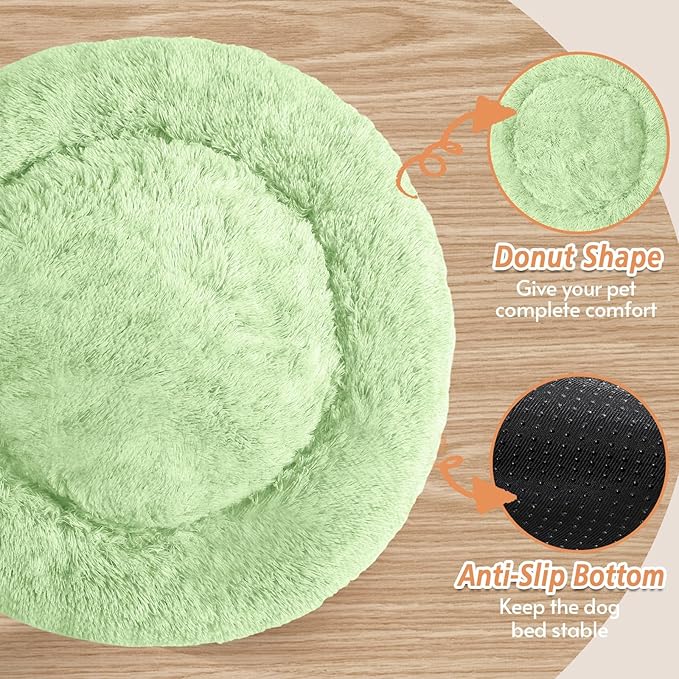 JOLLYVOGUE Calming Dog & Cat Bed for Small Dogs, Anti-Anxiety Donut Cuddler Cozy Soft Round Bed with Anti-Slip Bottom, Fluffy Faux Fur Plush Cushion Beds for Small Medium Pets (20")