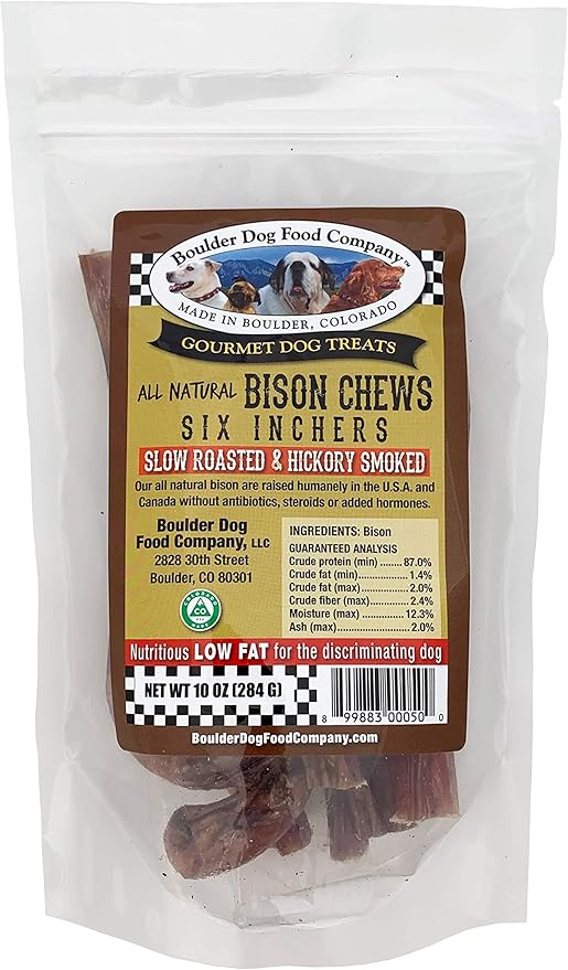 Boulder Dog Food Company Bison Chews, 6 Inches (10 oz) - Bully Sticks for Dogs Made in USA, No Hide Dog Chews, Grain Free Dog Treats, Bully Sticks Odor Free, Pizzle Sticks for Dogs