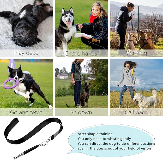 2 Pack Dog Whistle, Dog Whistle to Stop Barking Neighbors Dog, Adjustable Ultrasonic Silent Dog Whistle, Professional Recall Dog Training Whistles, with Lanyard (Black and White)