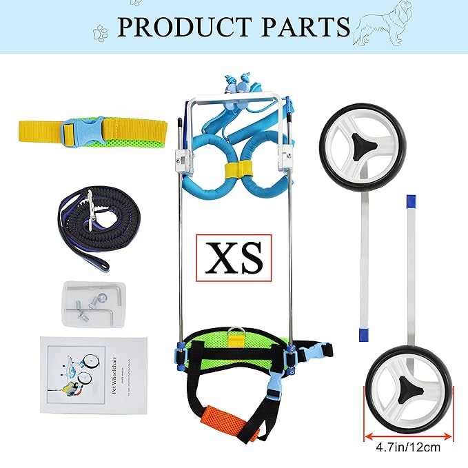 Adjustable Dog Wheelchair/Cart for Back Legs，Pet/Doggie Doggy Wheelchairs with Disabled Hind Legs Walking，Light Weight (7-Size(7-Size)(XS)