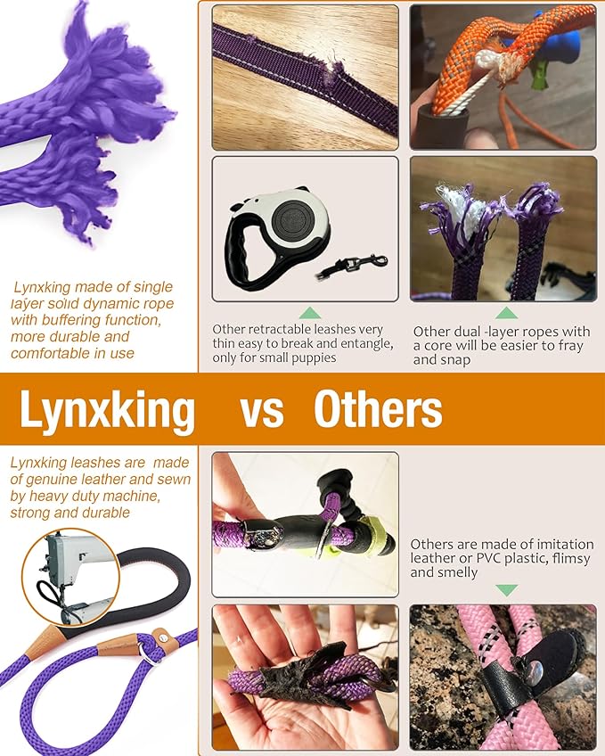 lynxking Dog Leash Slip Lead 5 6 8 FT Dog Training Leash Strong Heavy Duty Braided No Pull Training Lead Leashes for Large Dogs