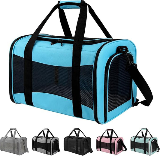Carriers Soft-Sided Pet Carrier Large Carrier for Medium Large Cats Dogs Under 35Lbs,Breathable Ventilated Design,Collapsible Roomy Carrier with Airline Approved(X-Large,Blue)