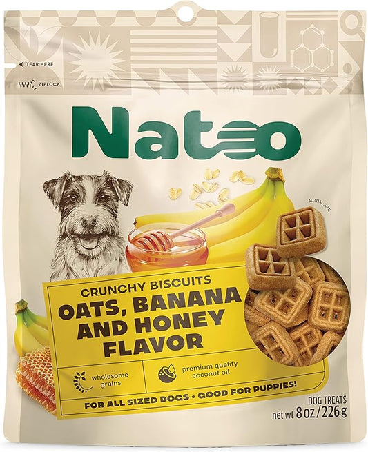 NATOO Dog Treats, Crunchy Biscuits Oats Banana and Honey, Natural Dog Treats, Rich in Omega 6, Prebiotics and Fiber, Antioxidants for Immunity, 8oz