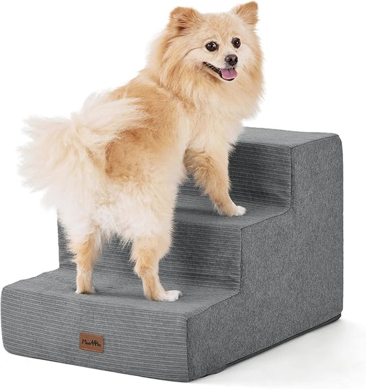 Made4Pets Dog Stairs for Small Dogs, Extra Wide Dog Steps for Bed Couch Sofa and Chair, 35D Foam Pet Steps for Small Dogs and Cats(Up to 40lbs), Non-Slip Bottom Pet Stairs, Grey, 3 Steps