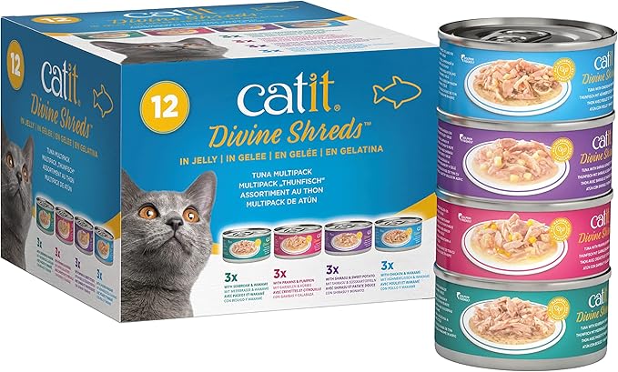 Catit Divine Shreds in Jelly, Premium Wet Cat Food, Tuna Multipack