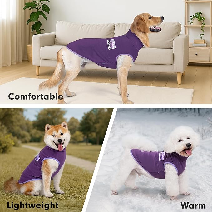 cyeollo 3XL Fleece Dog Sweater, Pullover Sweatshirt Stretchy Fleece Vest Warm Winter Fall Clothes for Large Dogs Boy Girl Turtleneck Pet Apparel, Purple XXXL