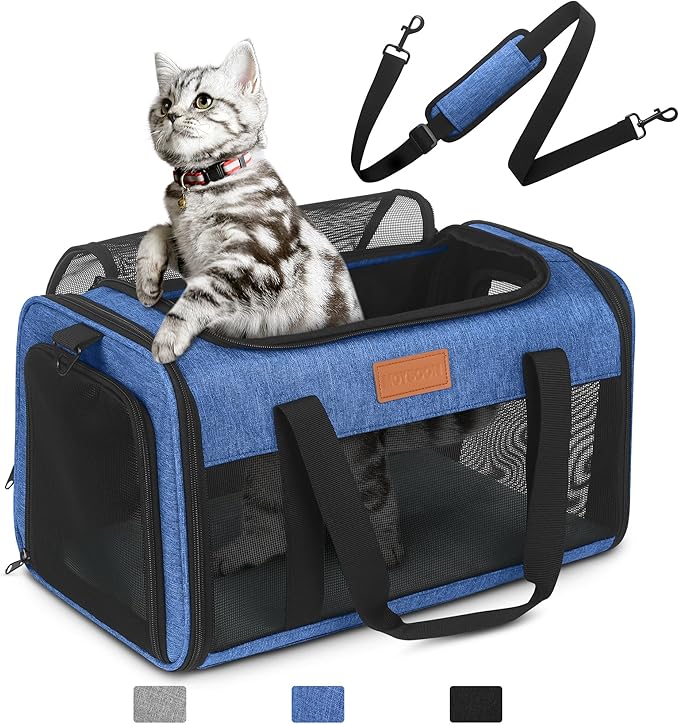 PETUX TSA Approved Pet Carrier in Cabin, 17"x11"x9.5" Soft Cat Carriers for Small Cat up to 12 lb, Top-Open Portable and Breathable Pet Carrier Airline Approved for Travel and Vet Visit, Blue