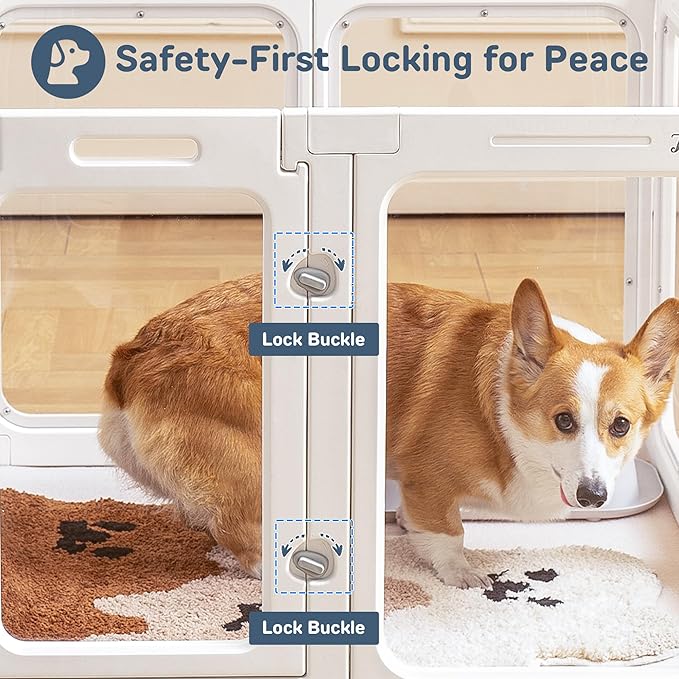 Jalove Clear Dog Playpen Indoor, 24" Acrylic Plastic Pet Play Pen with Door, Playpen for Puppy Cat Rabbit Ferret, Easy to Install Preferable Playpen for Small Dogs, Customizable, White 8 PCS