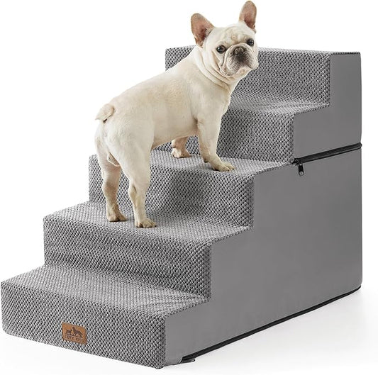 CCOZY KISS Dog Stairs for Small Dogs, 5 Tier Removable Wider Pet Stairs for Couch and Bed, 23.6" H Non-Slip Dog Steps for Puppies and Old Cats with Support Board, 19.7x29.5x23.6 inch, Grey