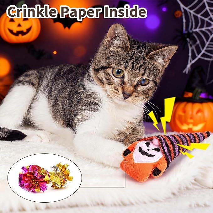 Retro Shaw Halloween Cat Toys Gnomes, 3Pcs Crinkle Sound Catnip Toys for Indoor Cats Kitten, Interactive Cat Nip Chew Kicker Kitty Toy for All Pet Breeds