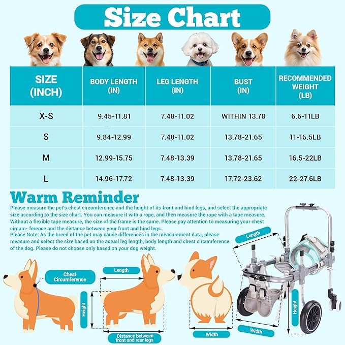 Dog Wheelchair for Back Legs，Adjustable Pets Cart Mobility Aids for Little Pets,Chest & Thigh Support,Suitable Small Medium Dogs (Two Rounds, M)