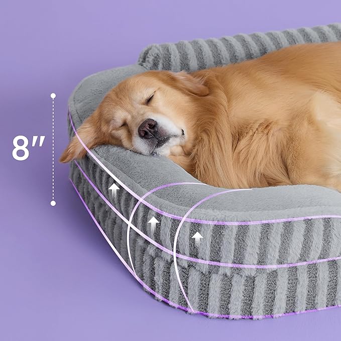 LE SURE Cute XL Dog Beds, Orthopedic Waterproof Dog Bed for Extra Large Dogs, High Back Non-Slip Bottom and Egg-Crate Foam Big Pet Couch Sofa with Washable Removable Cover, Grey
