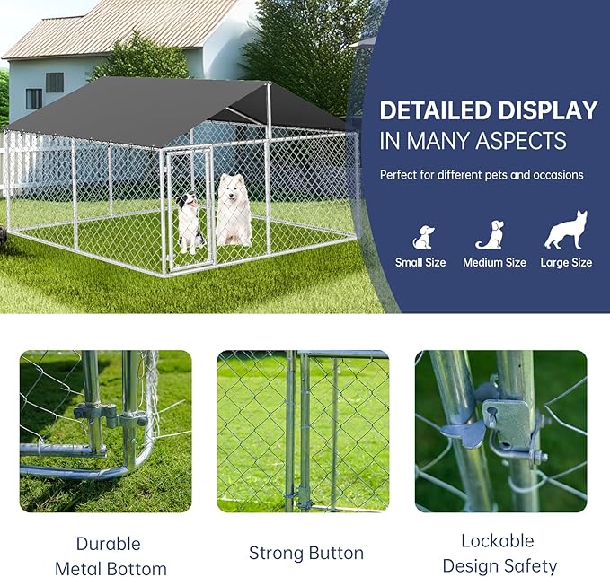 Outdoor Dog Enclosure Heavy Duty Dog Kennel House Mesh Dog Big Cage Pet Kennel Steel Fence with Secure Lock(118”x 118”)
