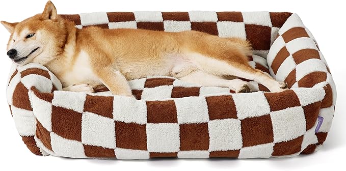 Lesure Cute Dog Bed for Large Dogs - Washable Pet Beds,Cozy Rectangle Orthopedic Sofa with Jacquard Shaggy Plush & Anti Slip Bottom,36x27x8inches