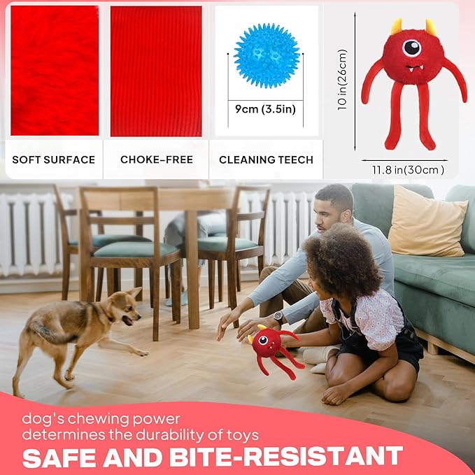 Fida Dog Chew Toys for Aggressive Chewers(3in1),Squeaky Dog Toys for Large Dogs，Interactive Dog Toys to Keep Them Busy, Dog Ball for Small, Medium and Large Dogs(Red)