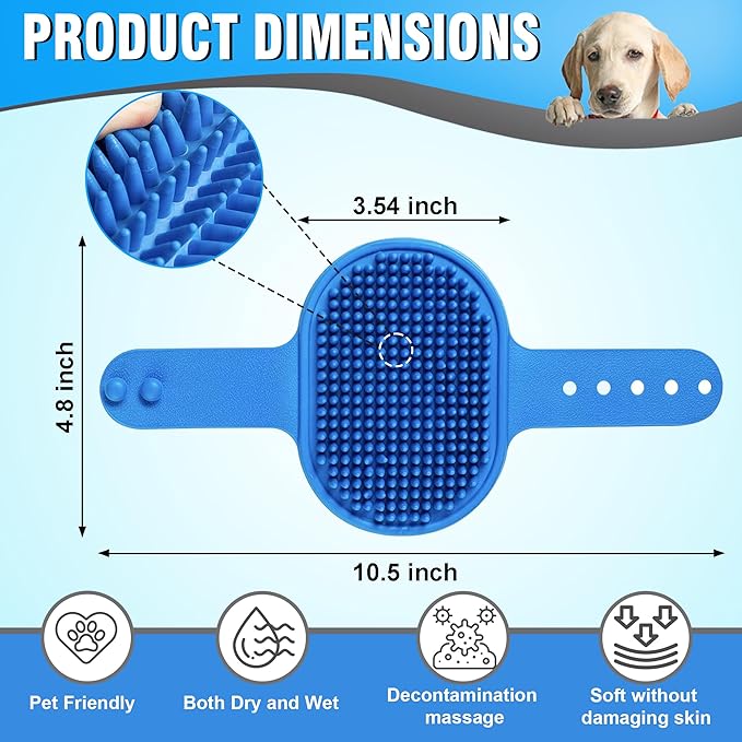 Dog Bath Brush, Premium Rubber Dog Shampoo Brush with Adjustable Ring Handle, Soothing Massage Comb for Long and Short Haired Dogs & Cats