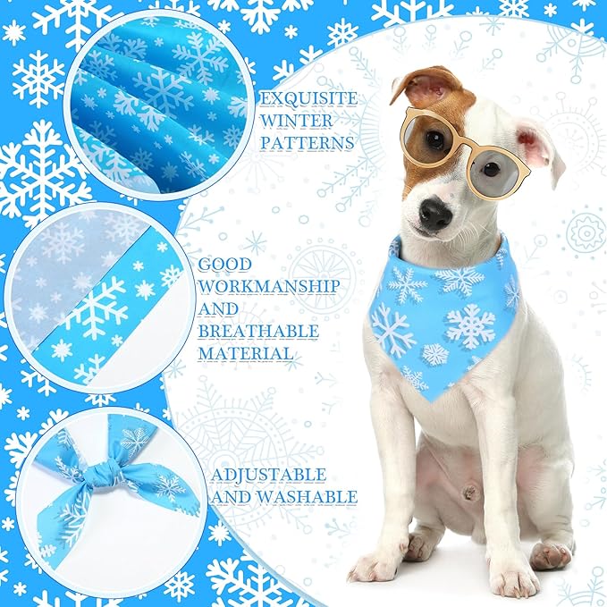 Abbylike 100 Pcs Winter Dog Bandanas Bulk Blue Snowflake Bandanas for Dogs Triangle Kerchief Bibs Scarf for Pet Xmas Costume Photo Props Accessories Pet Shops Grooming, 25 Styles (25.6 x 17.7 x 17.7)