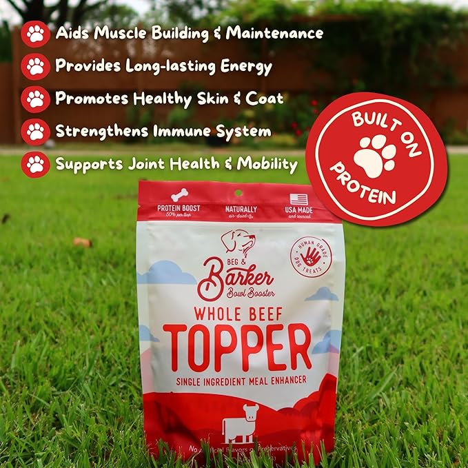 Beg & Barker Beef Dog Food Toppers (8 Ounce, Pack of 1) – 100% Made in USA Single Ingredient Meal Topper for Picky Eaters – Meal Enhancer with Whole Beef Heart – Meal Mixers for Dogs, Human Grade
