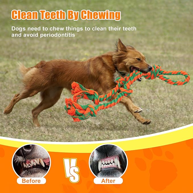 Tough Dog Toy Ropes for Large/Medium Aggressive Chewers, 2 Nearly Indestructible Dog Chew Toys, Tug of War Dog Toy for Large Breed, 100% Natural Cotton for Teeth Cleaning