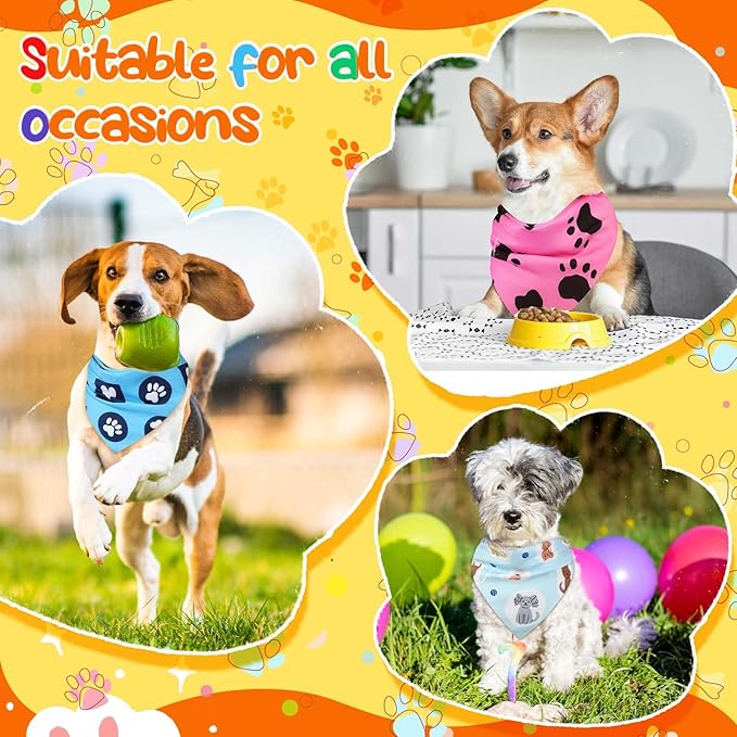 Geyoga 240 Pcs Halloween Dog Bandanas Bulk Thanksgiving Pet Bandanas Adjustable Fall Triangle Dog Grooming Scarf Bibs Kerchief for Small Medium Large Cats Pet Costume A(Paw Print)