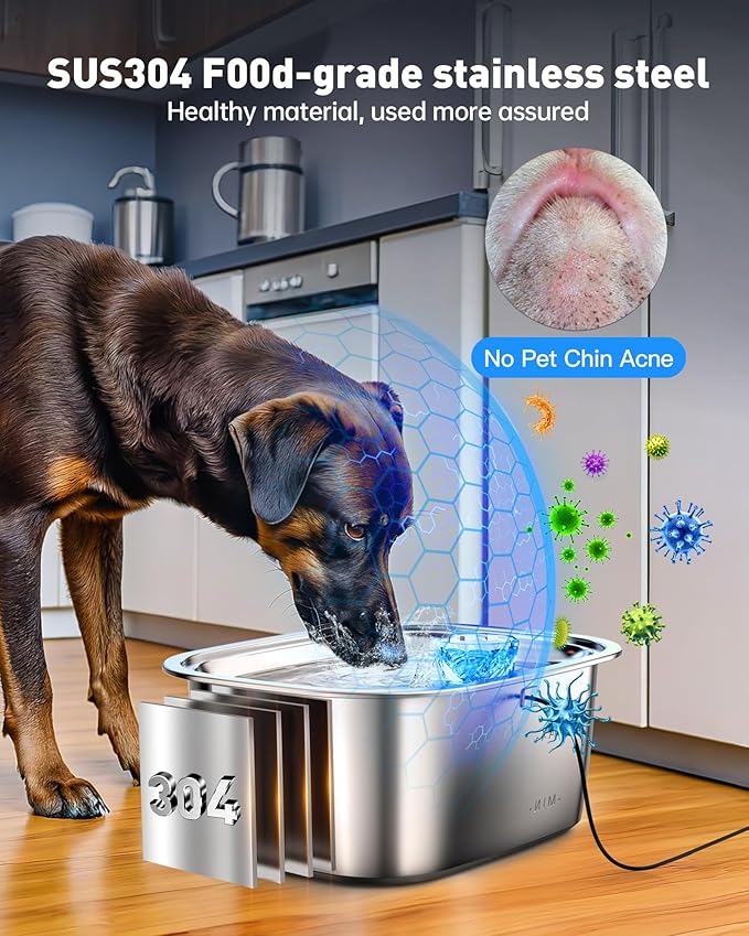 Stainless Steel Dog Water Fountain,3 Gallon Large Pet Water Fountains for Dogs and Cats, 12L /422oz Dog Water Bowl Dispenser w/Filter Drinking Bowls Indoor, Cat Founatin Quiet Pump, Easy to Use