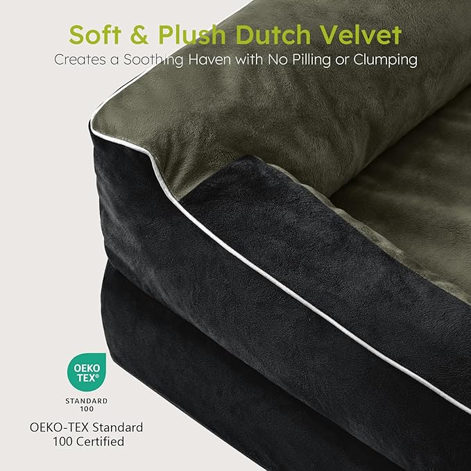 XXL Dog Bed for Extra Large Dogs, Giant Orthopedic Dog Bed with Cooling Gel Memory Foam, Waterproof Pet Bed with Removable Washable Cover, 53" Pet Sofa Bed Dutch Velvet with Bone Toy, Black