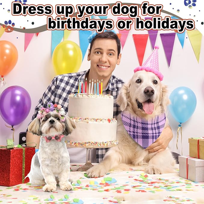 108 Pcs Christmas Adjustable Dog Bandanas Bulks Plaid Striped Bow Ties for Dogs Autumn Buffalo Bowknot Reversible Triangle Scarf Kerchief for Small Large Medium Pet Grooming Outfit Costume