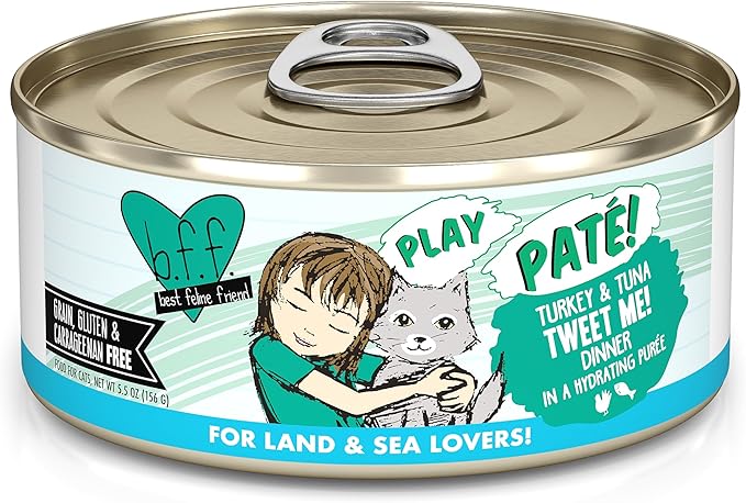 Weruva B.F.F. Play - Best Feline Friend Paté Lovers, Aw Yeah!, Turkey & Tuna Tweet Me! with Turkey & Tuna, 5.5oz Can (Pack of 8)