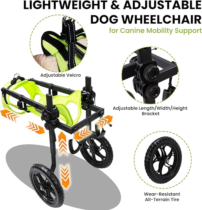 Dog Wheelchair for Back Legs - Lightweight Mobility Cart for Large Breed Dogs with Disabled, Injured, or Arthritic Hind Legs - Includes High-Visibility Vest, Leash & Sling Lift (XL)