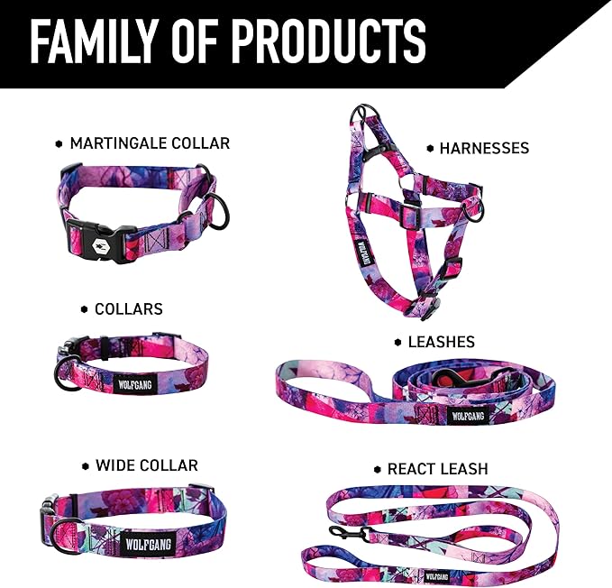 Wolfgang Heavy Duty Adjustable Dog Harness, Pull-Tested to Over 800 lbs for Walking & Training, Daydream Print, Large