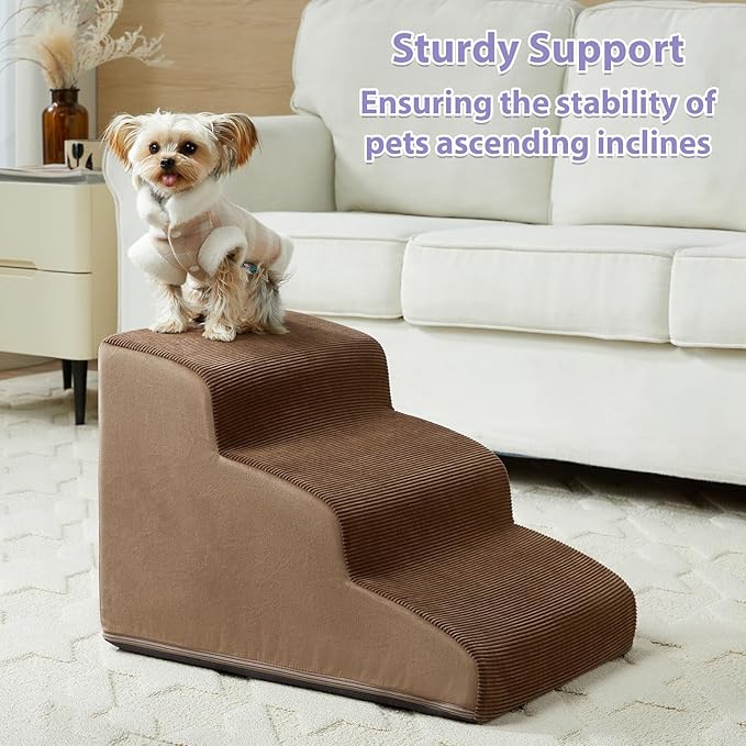 Dog Stairs for Bed, 4-Steps Dog Ramp for Bed, Pet Stair with Highly Supportive Foam and Non-Slip Bottom, Pet Stairs for Large Dogs and Medium Dogs (High 19.7 Inch)